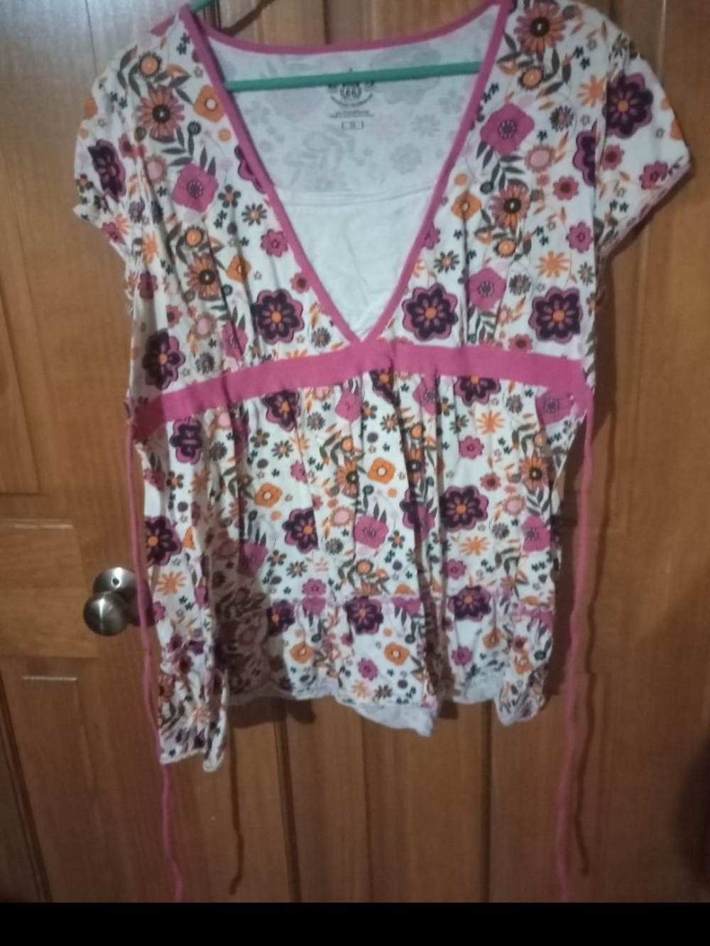 Route 66 Floral V-Neck Tunic in White with Pink & Orange Accents